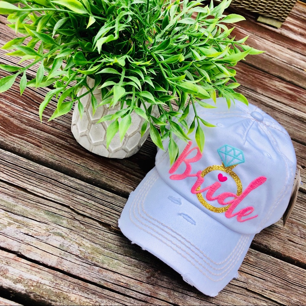 White Bride Distressed Baseball Hat or Cap